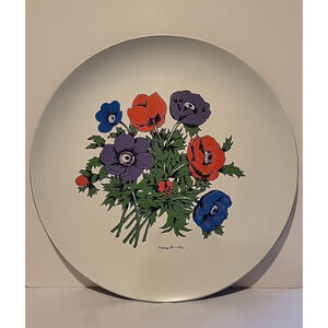 Large 14" Round Melamine Vintage Serving Tray Plate Georges Briard Floral Decor
